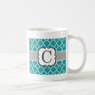 Teal Blue Monogram Letter C Quatrefoil Coffee Mug