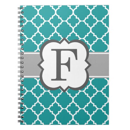 Teal Blue Monogram Letter F Quatrefoil Notebook