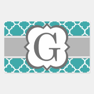 Teal Blue Monogram Letter G Quatrefoil Rectangular Sticker