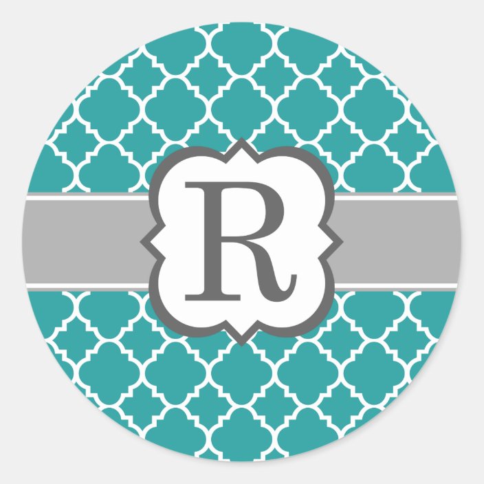 Teal Blue Monogram Letter R Quatrefoil Classic Round Sticker | Zazzle.com