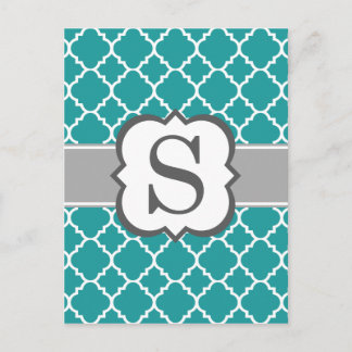 Teal Blue Monogram Letter S Quatrefoil Postcard