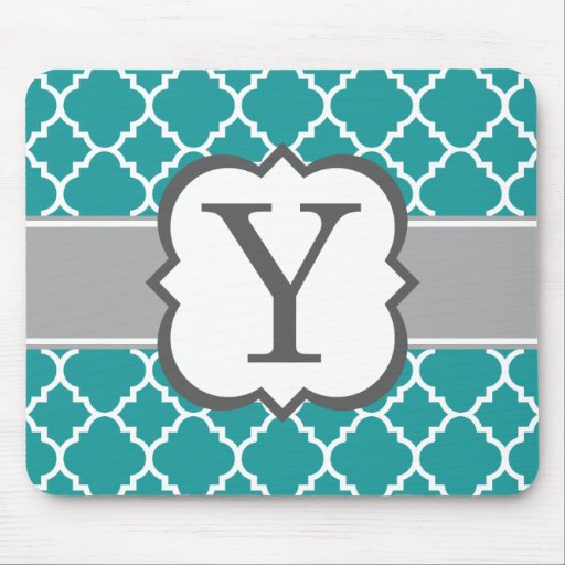 Teal Blue Monogram Letter Y Quatrefoil Mouse Pad | Zazzle