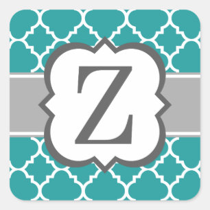 Teal Blue Monogram Letter Z Quatrefoil Square Sticker