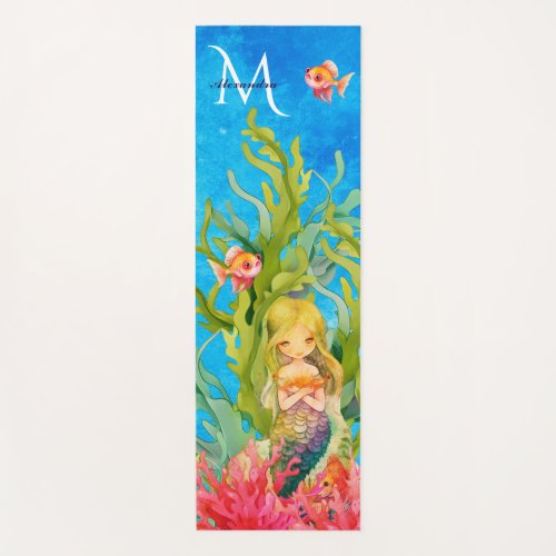 Teal Blue Monogram Name Mermaid Yoga Mat