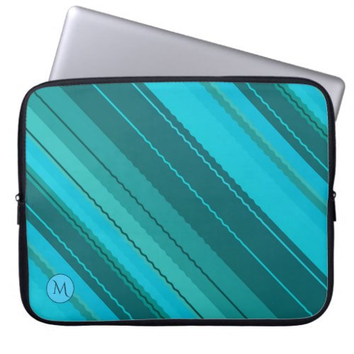 Teal Blue Monogram Striped Laptop Sleeve
