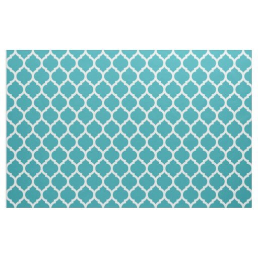 Teal Blue Moroccan lattice Quatrefoil Pattern Fabric
