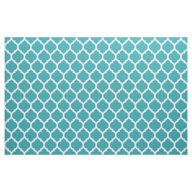 Teal Blue Moroccan lattice Quatrefoil Pattern Fabric (Fat Quarter)