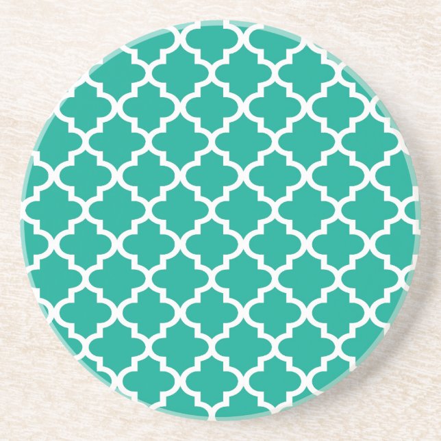 Teal blue Moroccan tile pattern geometric modern Drink Coaster (Front)