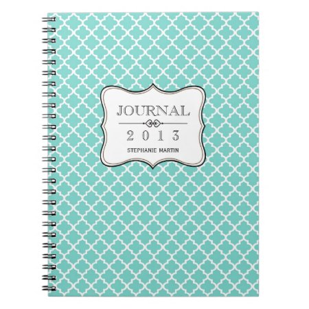 Teal Blue Moroccan Tile Personalized Journal