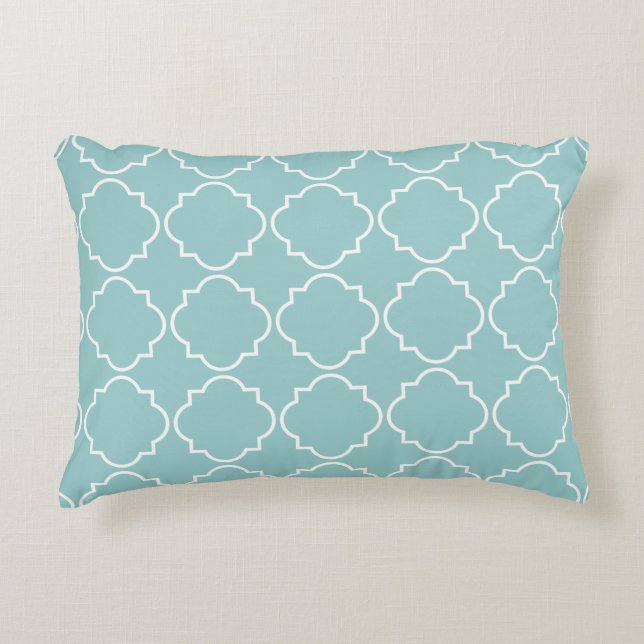 Teal blue morrocan quatrefoil trellis decor pillow (Front)