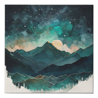 Teal Blue Mountains Faux Canvas Print