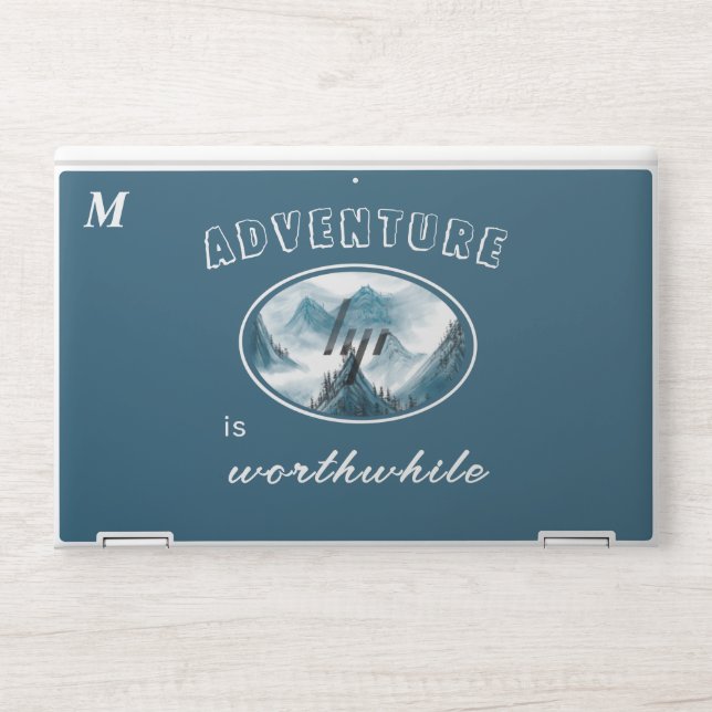 Teal Blue Mountains Monogram Inspiring Quote HP Laptop Skin (Front)