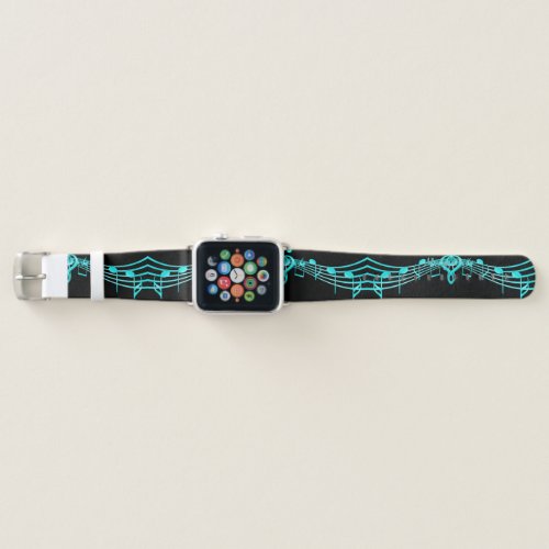 Teal Blue Musical Staff on Black Apple Watch Band