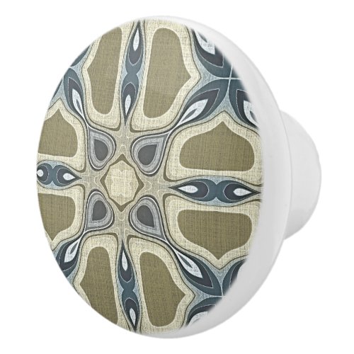 Teal Blue Mustard Green Ochre Ethnic Tribe Art Ceramic Knob