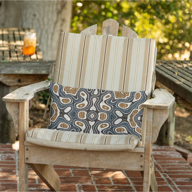 Teal Blue Mustard Ochre Brown Orient Tribal Art Lumbar Pillow (Chair)