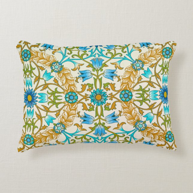 Teal Blue & Mustard William Morris Vine Arts  Accent Pillow (Front)