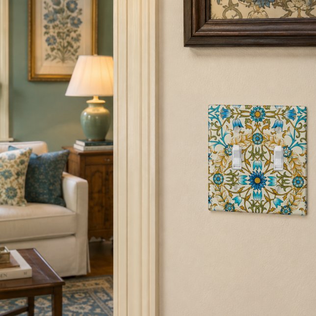 Teal Blue & Mustard William Morris Vine Arts  Light Switch Cover (Creator Uploaded)