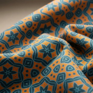 Teal Blue Mustard Yellow Boho Geometric Mosaic Fabric