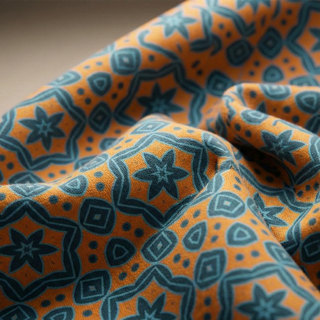 Teal Blue Mustard Yellow Boho Geometric Mosaic Fabric (Creator Uploaded)