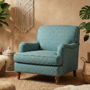 Teal Blue Mustard Yellow Geometric Boho Medallion Fabric