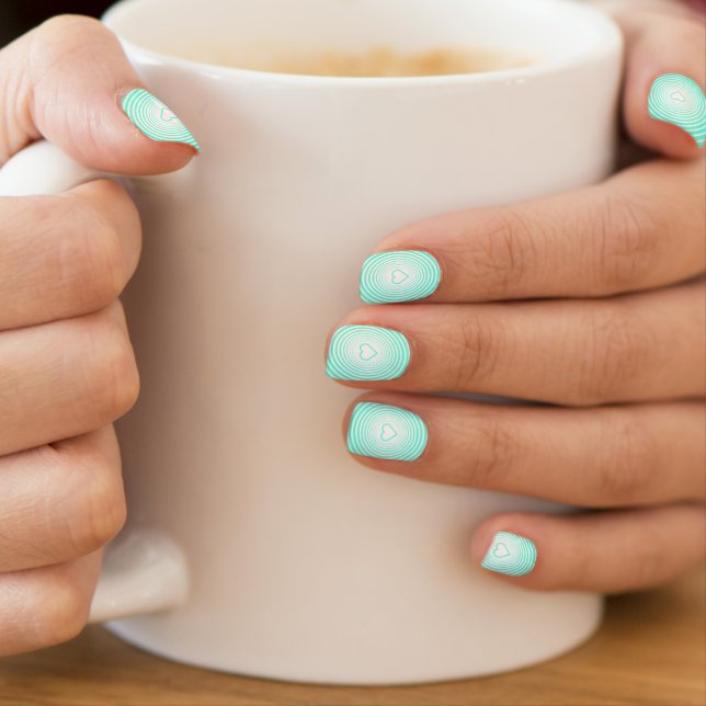 Teal Blue Nail Art with Hearts - Choose Colors (Insitu - Mug)