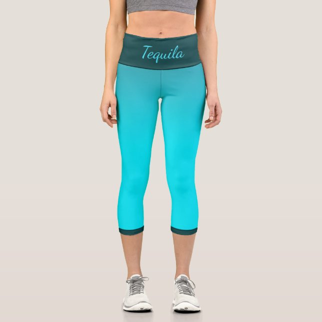Teal Blue Name Template Capri Leggings (Front)