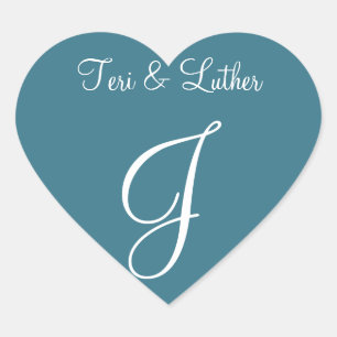 Teal Blue Names Initials Invitation Heart Sticker