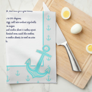 Teal Blue Nautical Anchor Recipe keepsake Kitchen Towel