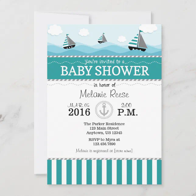 Teal Blue Nautical Baby Shower Invitation | Zazzle