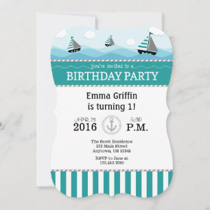 Teal Blue Nautical Birthday Invitation