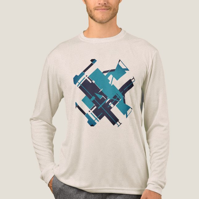 Teal Blue Navy Diagonal Abstract Art Design Tri-Blend Shirt (Front)