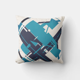 Teal Blue Navy on Off-white Diagonal Abstract Art Throw Pillow