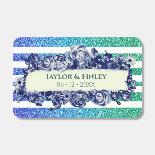 Teal Blue Navy Vintage Glitter Stripes Wedding Matchboxes