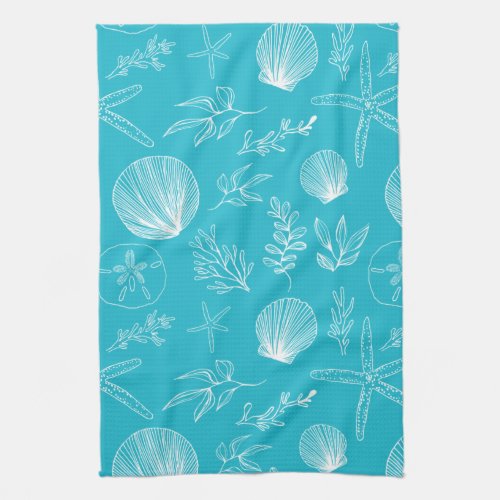 Teal Blue Ocean Elements Kitchen Towel