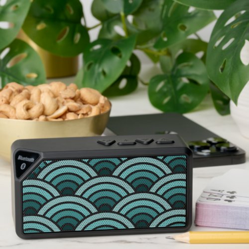 Teal Blue Ocean Green Black Waves Art Pattern Bluetooth Speaker