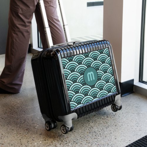 Teal Blue Ocean Green Black Waves Art Pattern Luggage