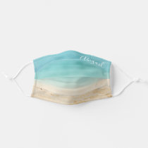 Teal Blue Ocean &amp; Tropical Beach (Add Your Name) Adult Cloth Face Mask