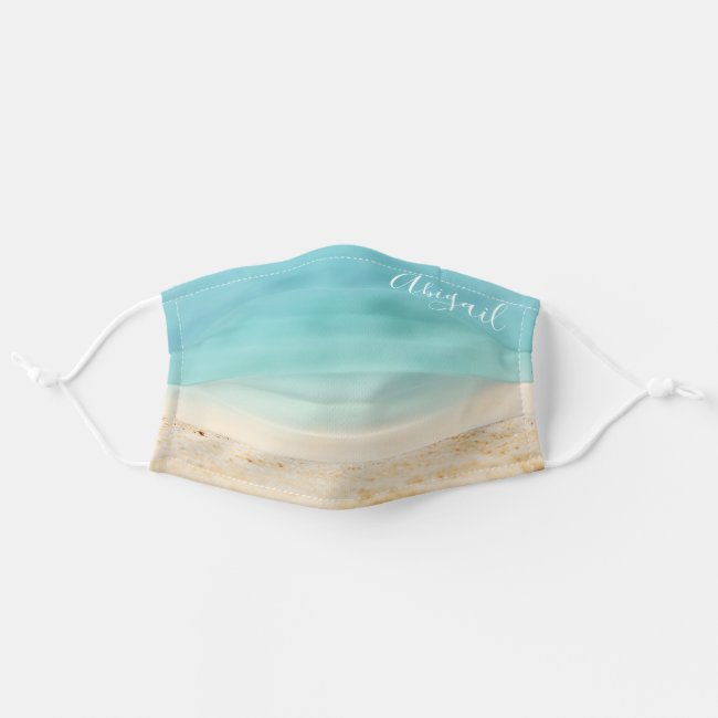 Teal Blue Ocean & Tropical Beach (Add Your Name) Adult Cloth Face Mask