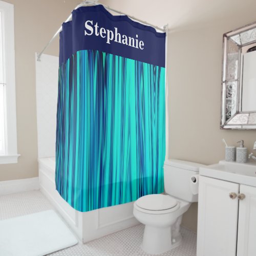 Teal Blue Ocean Wave Abstract Custom Name Shower Curtain