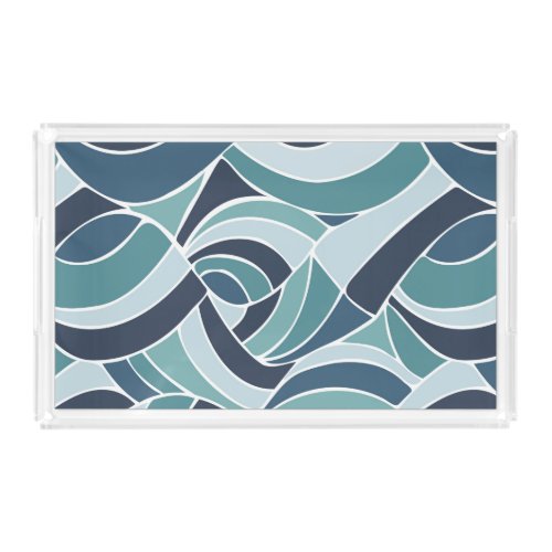 Teal  Blue Ocean Waves Acrylic Tray