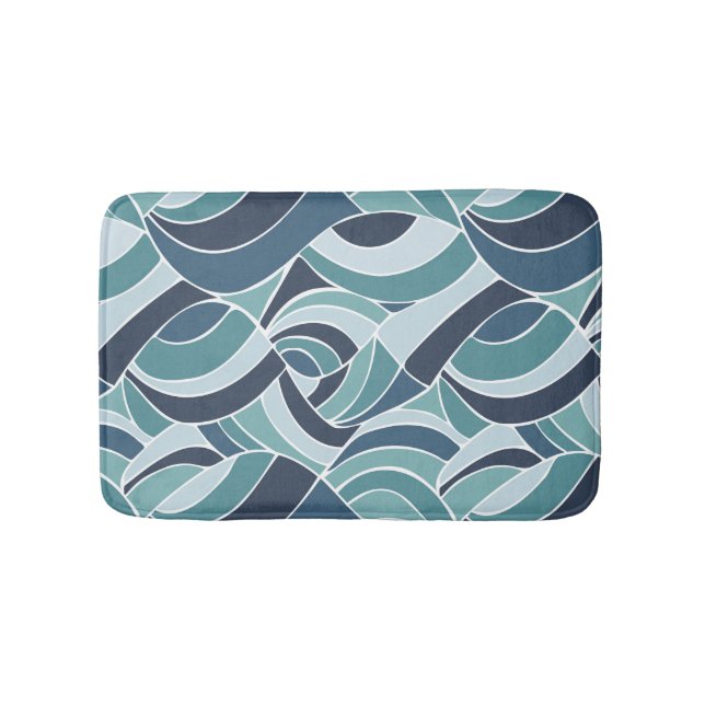 Teal & Blue Ocean Waves Bath Mat (Front)
