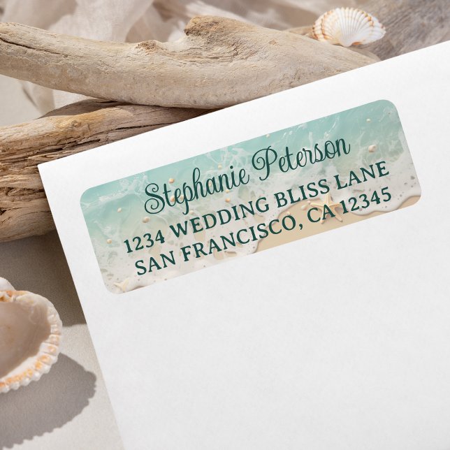 Teal Blue Ocean Waves Beach Return Address Label (Creator Uploaded)