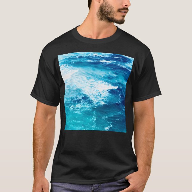 Teal Blue Ocean Waves T-Shirt (Front)