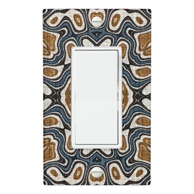 Teal Blue Ochre Brown Hip Bohemian Bali Art Motif Light Switch Cover (In Situ)