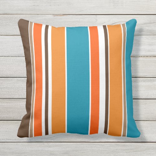 Teal Blue Ochre Yellow Sienna Orange White Stripes Outdoor Pillow Gabriel Angel Design