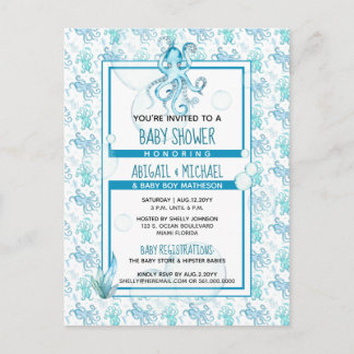 Teal Blue Octopus Baby Shower Sea Life It's a Boy Invitation Postcard