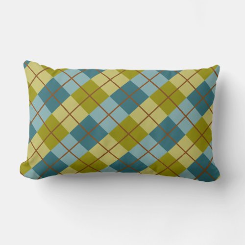 Teal Blue Olive Yellow Pattern Lumbar Pillow