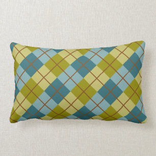 Teal Blue Olive Yellow Pattern Lumbar Pillow