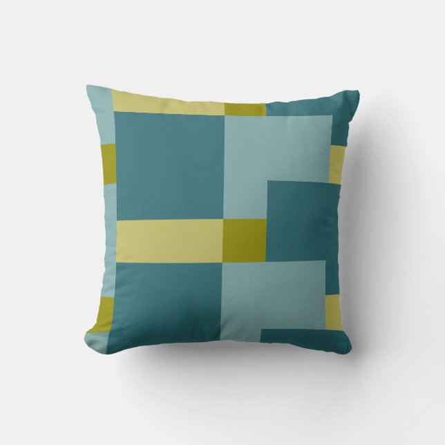 Teal Blue Olive Yellow Pattern Throw Pillow (Front)