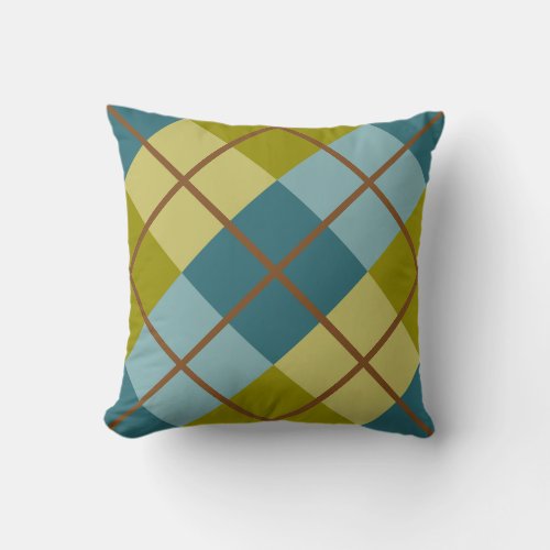 Teal Blue Olive Yellow Pattern Throw Pillow